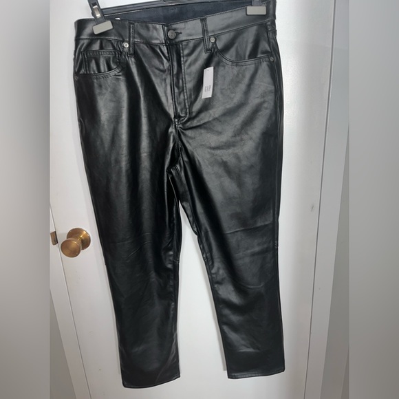 Woman’s Gap Faux leather vintage slim high rise pants. Size 32/ 14 Regular Black - Picture 6 of 14